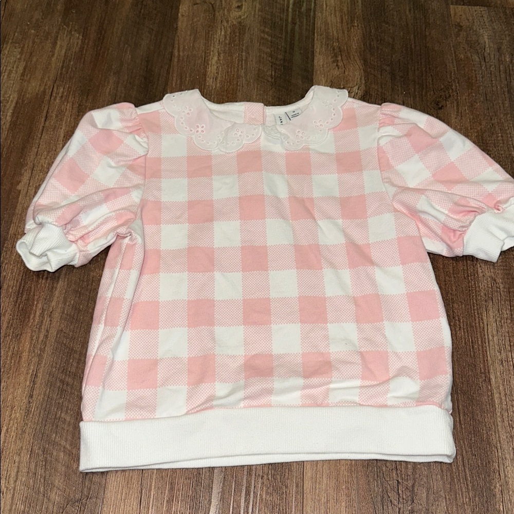 Janie and Jack Girl's Pink Plaid Sweatshirt size 10  scalloped collar Super Cute